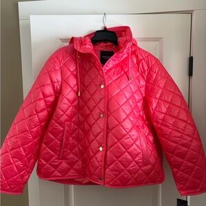 NWT Kate Spade Hooded Quilted Packable Jacket in Hot Coral size XL